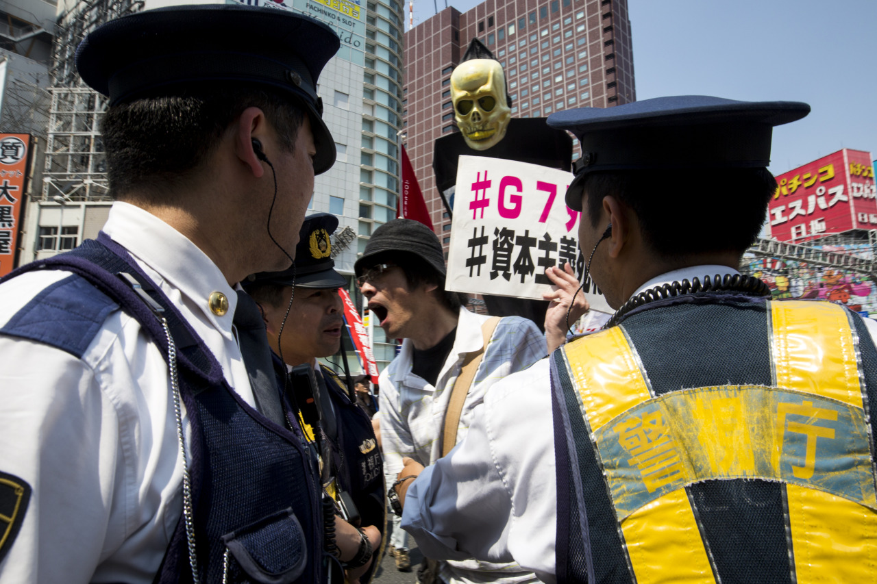 TOKYO, JAPAN - MAY 22 :  Anti-G7 protesters march through the streets of Shinjuku during a demonstration in Tokyo on May 22, 2016. Ahead of the G7 summit that will be held on May 26 and 27 in Ise-Shima, Japan.

Photo: Richard Atrero de Guzman