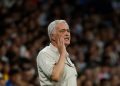 Real Madrid's head coach Jose Mourinho gestures during a Spanish La Liga soccer match between Espanyol and Real Madrid in Barcelona, Spain, Saturday, Aug. 22, 2026. (AP Photo/Joan Monfort)